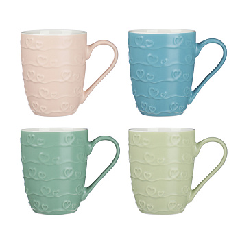 Кружка Сердечки тм MILLIMI, 370мл, 4 цвета, фарфор