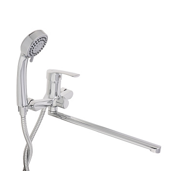 RAIN Смеситель для ванны Обсидиан, прямой излив 35см, душ. набор, картридж 35мм, латунь, хром