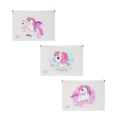 Папка на молнии А4 "Единорожки", толщина 180мкм, ПП, 3 дизайна