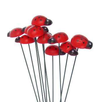 Фигурка на стержне "Божья коровка" тм INBLOOM, набор 10шт, h25см, дерево, металл