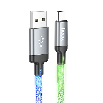 Кабель для зарядки USB(A)-Type C hoco. модель U112 Shine, 1 м, светящийся, серый