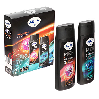 Подарочный набор мужской AURA MEN Энергия спорта: Гель д/душа 3в1, 250мл+Гель д/душа 3в1, 250мл