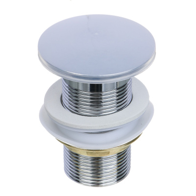 Донный клапан, без перелива, большая кнопка, подкл. 1 1/4", d=66мм, нерж. сталь, хром