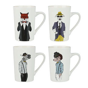 Кружка тм MILLIMI Джентльмены, 380мл, фарфор, 4 дизайна