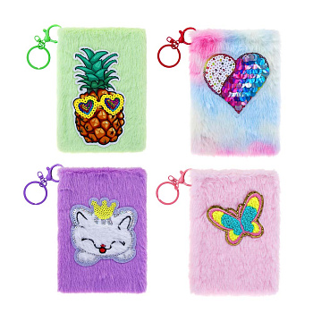 Записная книжка с карабином, 11x14,8см, 96л, полиэстер, плюш, аппликация, 4 дизайна