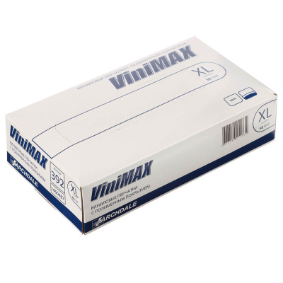 Перчатки универсальные ViniMax виниловые неопудренные гладкие белые 100шт (50пар) р.XL