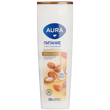 Шампунь для волос AURA Питание и восстановление/Шампунь-бальзам для волос 2в1 Ежедневный уход, п/б,