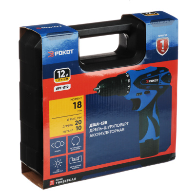 РОКОТ Дрель-шуруповерт аккум. ДША-12в, 0-550 об/мин, 1,3 Li-on (1), 18 н*м, подсветка