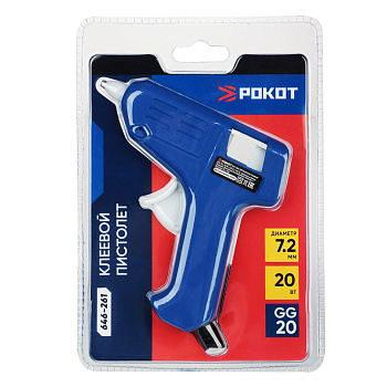РОКОТ Пистолет клеевой электр. GG-20, 20Вт.нагрев 3-5 мин, 6 гр/мин, +2 стержня 7мм