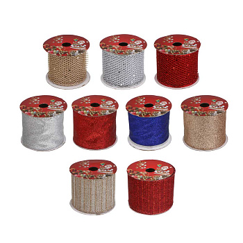 Лента новогодняя, 6,3 см x 2,7 м, полиэстер, арт.1, микс 12 шт.