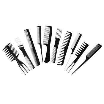 Набор профессиональных расчесок-гребней тм ЮНИLOOK, 10пр., пластик, черный