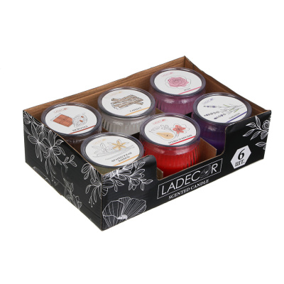 LADECOR Свеча ароматическая в стеклянном подсвечнике, парафин,7x6,5 см, 6 цветов