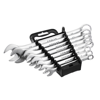 ЕРМАК Набор ключей рожково-накидных, 8 предм. 8-19мм, матовые CRV, пластик холдер