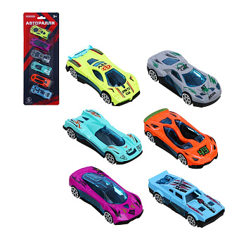 ИГРОЛЕНД Набор машинок, 6 шт., "Авторалли", ABS, 33,1х12,1х3,3 см, 2 дизайна