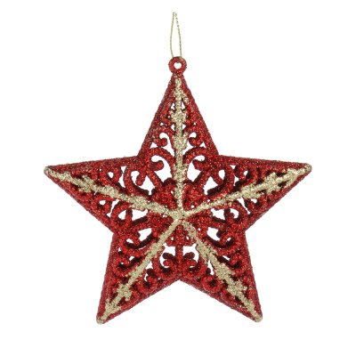 СНОУ БУМ Подвеска декоративная "Звезда" 12x12.5x4 см,  пластик, глиттер, красный