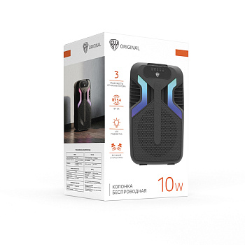 Колонка беспроводная BY VibeGo, 10Вт, светомузыка, 1500мАч, USB, ВШГ36x24x20см, чёрный