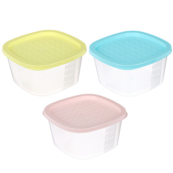 Контейнер для СВЧ с крышкой, 0,9л, пластик, квадратный, 3 цвета