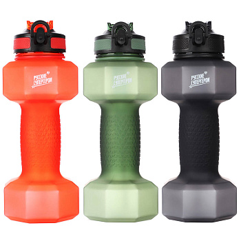 Бутылка спортивная в форме гантели, тм BY Русские Супергерои, 1000мл, 27х10см, пластик PETG, 3 цвета