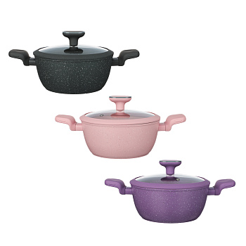 Кастрюля тм SATOSHI Ботаника 2,3л, d20х9см, антипригарное покрытие мрамор, индукция, 3 цвета