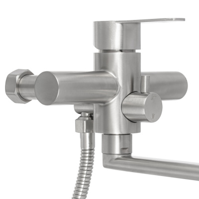 СоюзКран Смеситель для ванны с душем, прямой излив 35см, кер. картридж 40мм, нерж. сталь, SS08-P118