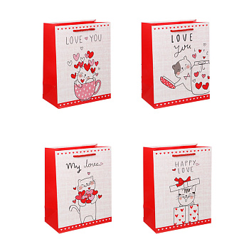 Пакет подарочный бумажный тм LADECOR M 18x23x10 см, "Сердце" арт 2, 4 дизайна
