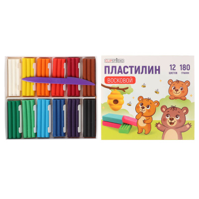 Пластилин мягкий 12цв. ClipStudio 180г, со стеком, в картонной коробке, ВОСКОВОЙ