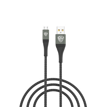 Кабель для зарядки USB(A)-microUSB BY Shark, быстр зар 3А, QC,PD 20Вт, тканевый, cерый,штекер металл
