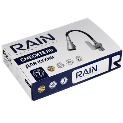 RAIN Смеситель для кухни Веста, силиконовый излив, 3 режима, картридж 40мм, латунь, черный/хром