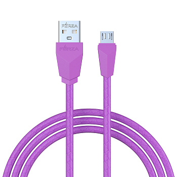 Кабель для зарядки USB(A)-microUSB FORZA Комфорт, 1м, 1А, прорезиненный, 5 цветов, пакет
