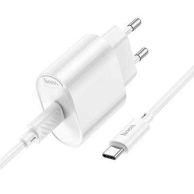 Сетевое зарядное устройство с кабелем hoco. модель C109A, USB-С 20Вт PD, каб C-C 1м, белый