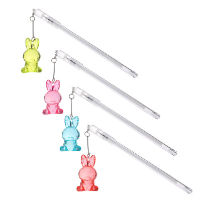 Ручка гелевая синяя, с подвеской - брелоком в форме прозрачного зайца, 4 цвета