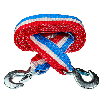 ЕРМАК Трос-ремень буксировочный 10 т, в пакете, с крюками, 5м