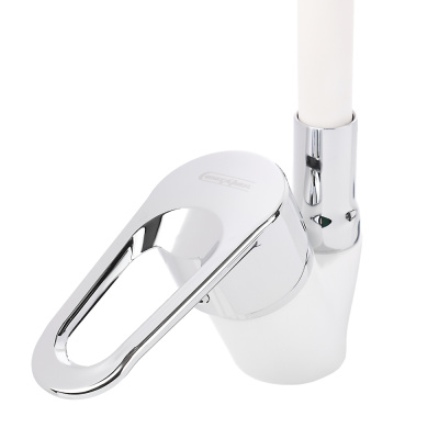 СоюзКран Смеситель для кухни, гибкий излив, керам. картридж 40мм, белый/хром, цинк, SK01-F125