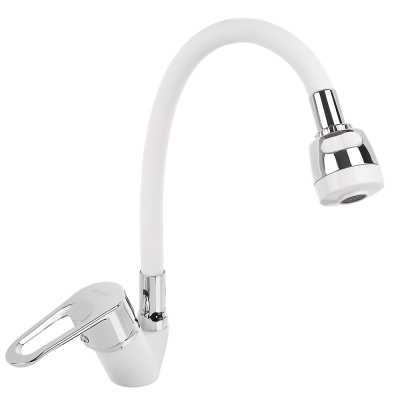 СоюзКран Смеситель для кухни, гибкий излив, керам. картридж 40мм, белый/хром, цинк, SK01-F125