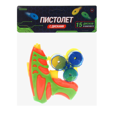 ИГРОЛЕНД Пистолет стреляющий дисками, PP, ABS, 4 дизайна, 16х3,5х21,5 см