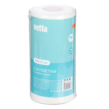 Салфетки для уборки тм VETTA, в рулоне, 100 шт., 20x22 см., спанлейс