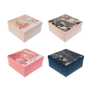 Коробка складная, 19,5x19,5x9,5см, бумага, арт.2, 4 дизайна