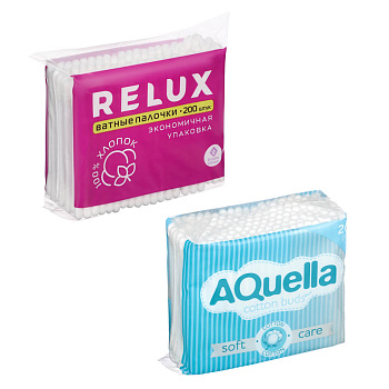 Ватные палочки AQUELLA/RELUX, п/э пакет, 200шт