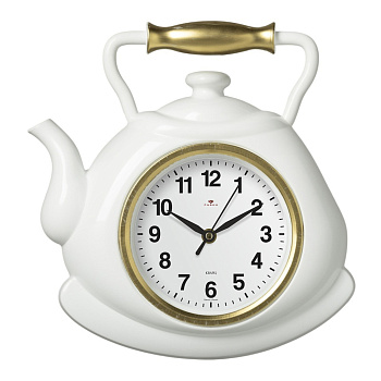 Часы настенные чайник 27х28,5 см, корпус белый с золотом "Классика", арт.3129-002