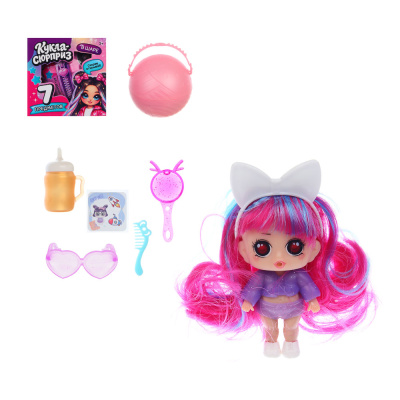 ИГРОЛЕНД Кукла-сюрприз в шаре-подставке, 7 пр., ПВХ, РР, 9,5х9,5х9,5см, 6 дизайнов