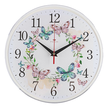 Часы настенные круг d=25см, основание белое "Венок из бабочек", арт.2524-141