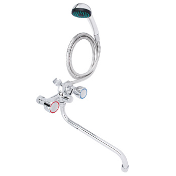 СоюзКран Смеситель для ванны с душем, круглый излив 35см, кер. кран-буксы 1/2, хром, цинк, SK08-S213