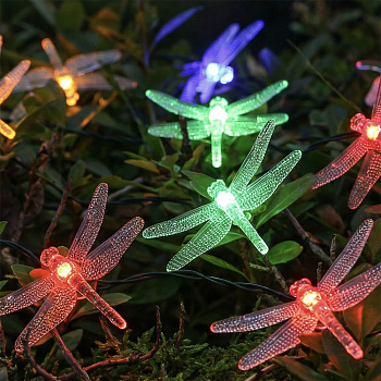 INBLOOM Гирлянда на солн. батарее, 25LED, 8м, мульти, 2 реж, стрекоза, ПВХ, 2V80mA,1.2V600mAh