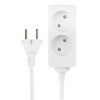 Удлинитель 2 гнезда 2м BY, сеч. провода 0,75 кв.мм, евророзетка, 6A, макс. мощность1500Вт