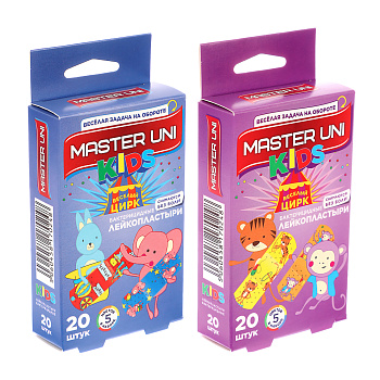 Лейкопластырь MASTER UNI "Детский Веселый цирк" бактериц,на полимер.осн,20шт