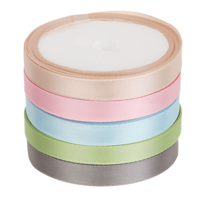 Лента для подарков атласная набор 5 цветов, 1 см x 4,5 м, полиэстер, арт.1