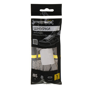Шнурки для обуви тм STREETWISE, плоские, 8мм, 0,85м, 1 пара, цвет серый
