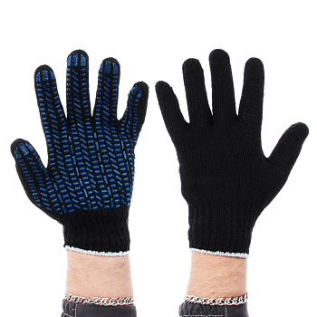 Перчатки вязаные ЛЮКС х/б с ПВХ напылением "Протектор" 5 нитей, черные, Х-нить, 62 гр