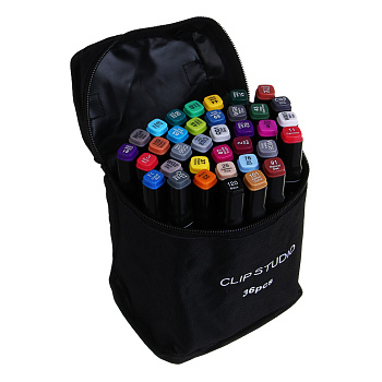 Набор маркеров для скетчинга ClipStudio 36 цветов, 2-сторонний, круглый/скошенный, чехол