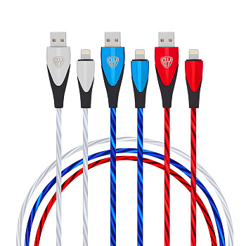 Набор кабелей для BY зарядки Светящийся, 3 шт. iP, 1м, 2.4А